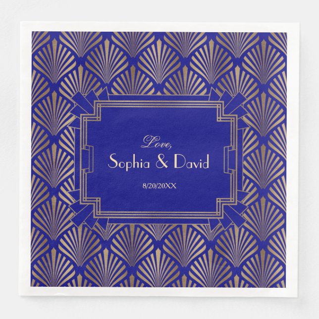 Serviette En Papier Royal Navy Blue Gold Great Gatsby Art Déco Mariage (Devant)