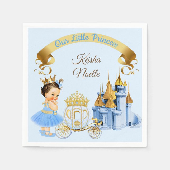 Serviette En Papier Royal Princess Castle Carriage Blue Gold Girl (Devant)