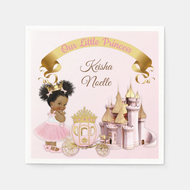 Serviette En Papier Royal Princess Castle Carriage Rose Gold Girl (Devant)