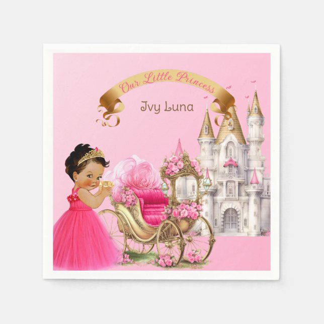 Serviette En Papier Royal Princess Castle Carriage Rose Gold Girl (Devant)