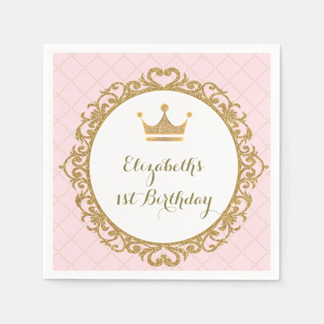 Serviette En Papier Royal Princess Pink Gold Papier d'anniversaire Nap (Devant)
