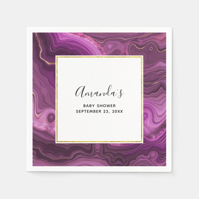 Serviette En Papier Royal Purple Et Or Agate Baby shower Abstrait (Devant)
