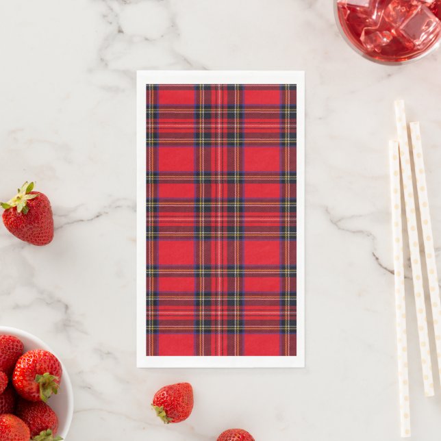 Serviette En Papier Royal Stewart tartan rouge noir plaid (En situation)