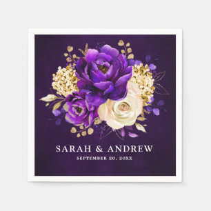 Serviette En Papier Royal violet violet or Floral Mariage botanique