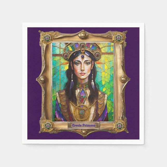 Serviette En Papier Royaume de Mardi Gras Portraits - La Princesse Cré (Devant)