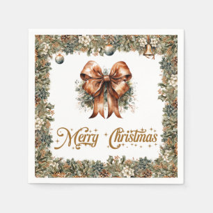 Serviette En Papier Ruban de Noël rustique classique à la sauge verte