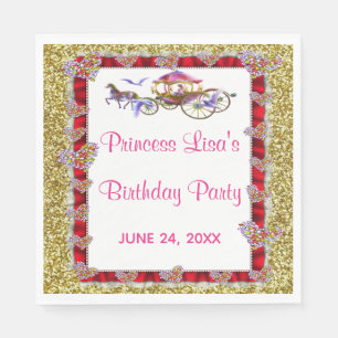 Serviette En Papier Ruban Rouge Paillettes D'or Anniversaire Princesse