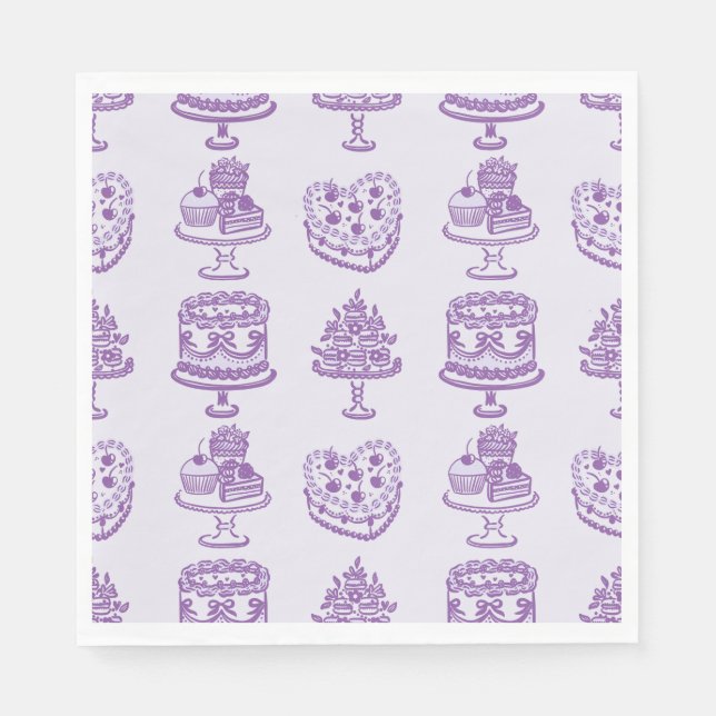 Serviette En Papier Ruban Violet Rétro Coquette Gâteau Saint Valentin  (Devant)