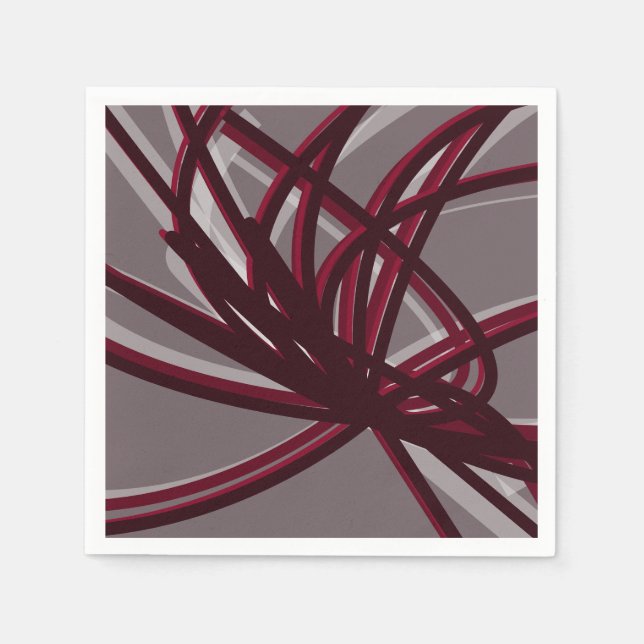 Serviette En Papier Rubans Abstraits artistiques gris et bordeaux (Devant)