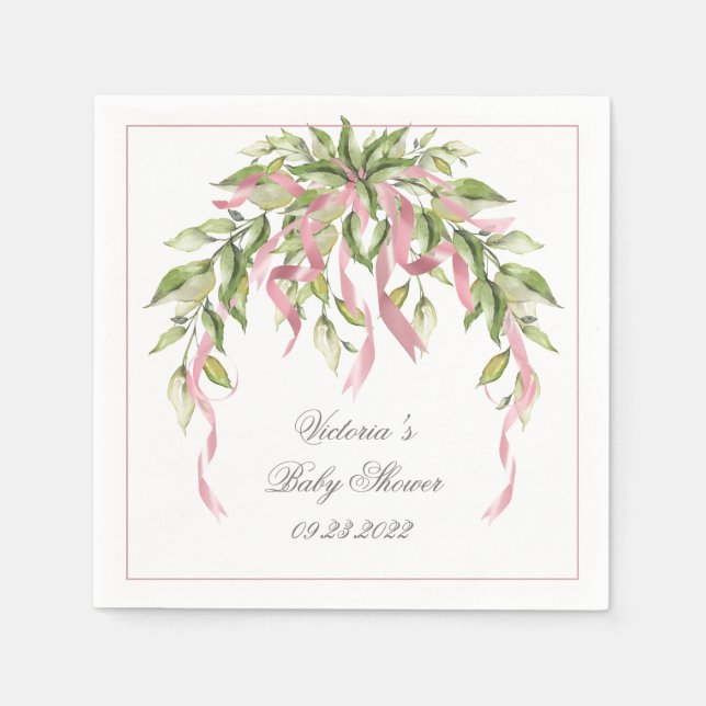 Serviette En Papier Rubans roses Elégant Baby shower personnalisé (Devant)