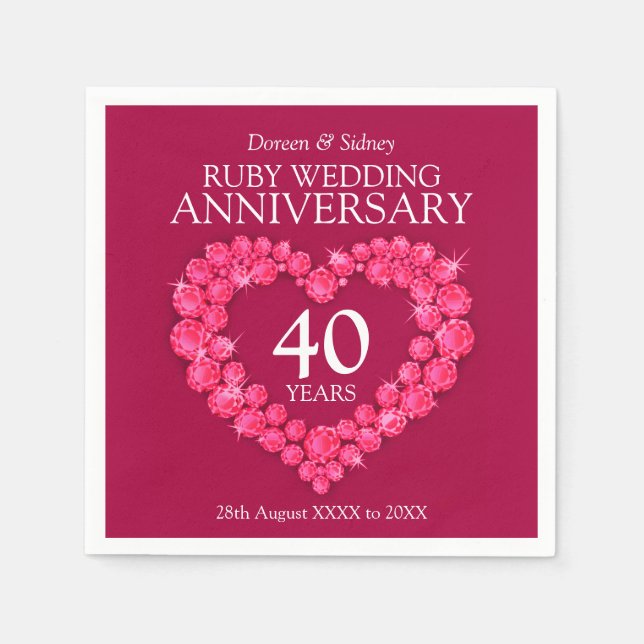 Serviette En Papier Ruby Mariage 40 ans coeur personnalisé nom serviet (Devant)