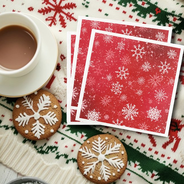 Serviette En Papier Ruby Rouge Festif Noël Blanc Flocons de Neige  (Créateur téléchargé)