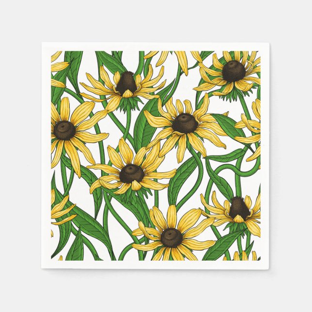 Serviette En Papier Rudbekia jaune sur blanc (Devant)