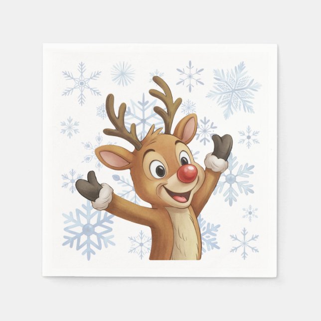 Serviette En Papier Rudolph With Blue Snowflakes (Devant)