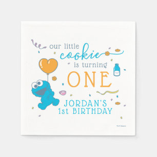 Serviette En Papier Rue Sésame   Cookie Monster 1er anniversaire