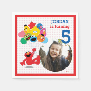 Serviette En Papier Rue Sésame Elmo et Pals - Ballons d'anniversaire