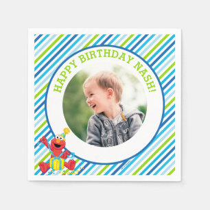 Serviette En Papier Rue Sésame   Elmo - Garçons Anniversaire rayé