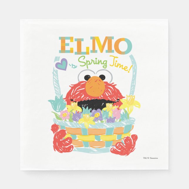 Serviette En Papier Rue Sésame - Elmo | Heure du printemps (Devant)