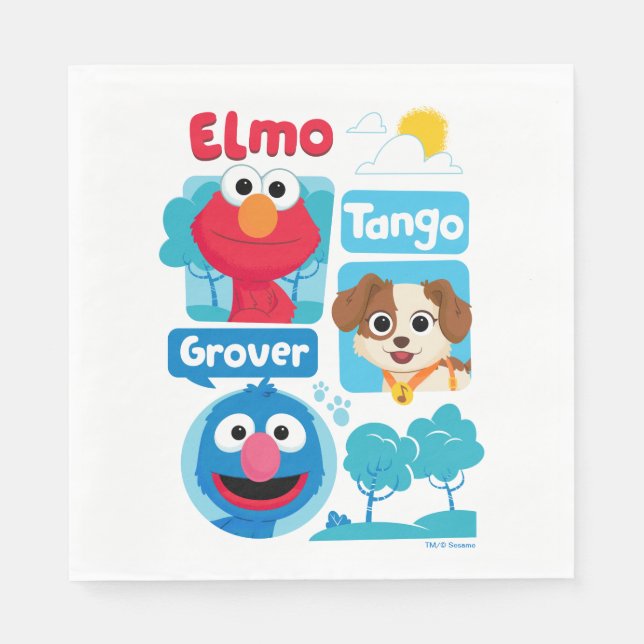 Serviette En Papier Rue Sésame | Elmo, Tango, & Grover Park Graphic (Devant)
