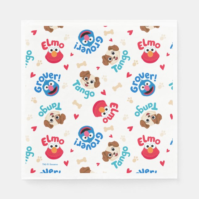 Serviette En Papier Rue Sésame | Tango, Elmo et Motif Grover (Devant)