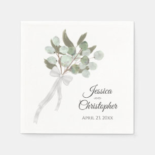 Serviette En Papier Russe aquarelle Eucalyptus Bouquet Mariage chic