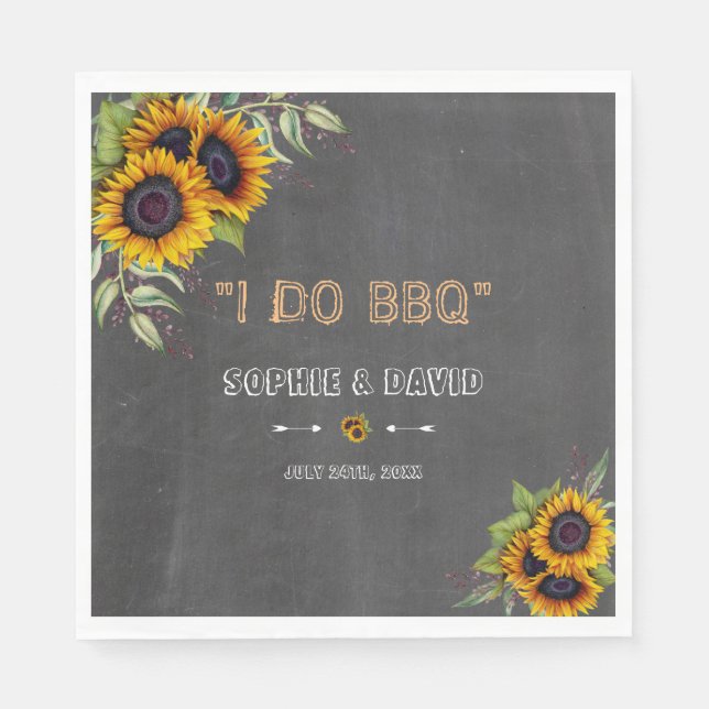 Serviette En Papier Russe aquarelle Sunflower Chalkboard I DO BBQ (Devant)