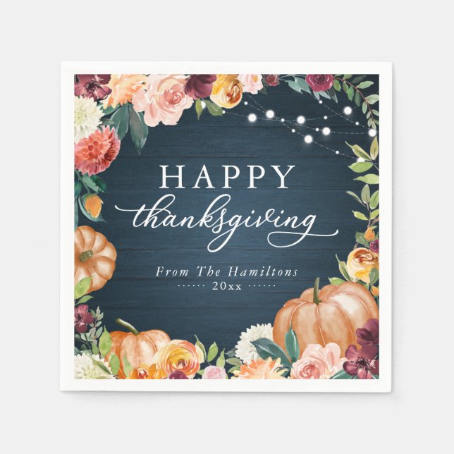 Serviette En Papier Russe Automne Floral Thanksgiving Dîner Napkins (Devant)