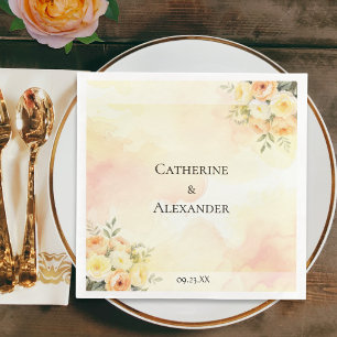 Serviette En Papier Russe Boho Mariage Roses aquarelle