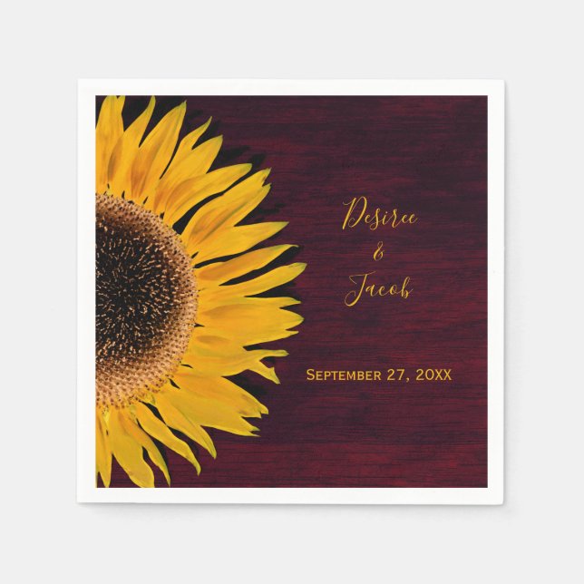 Serviette En Papier Russe Bourgogne Mariage de tournesol jaune (Devant)