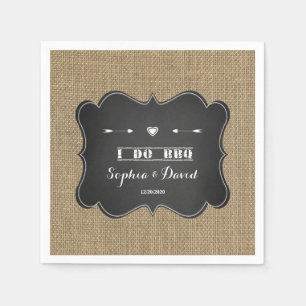 Serviette En Papier Russe Burlap et Chalkboard I DO BBQ Personnalisé