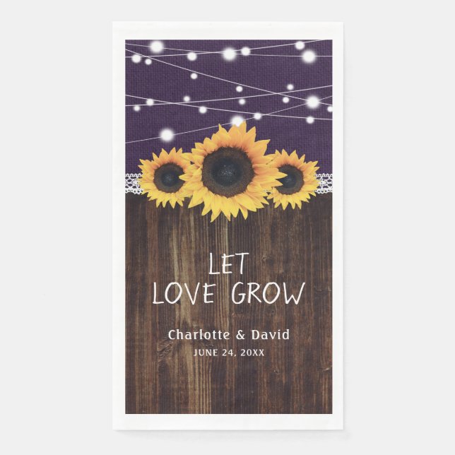 Serviette En Papier Russe Burlap Wood Sunflower violet Mariage (Devant)