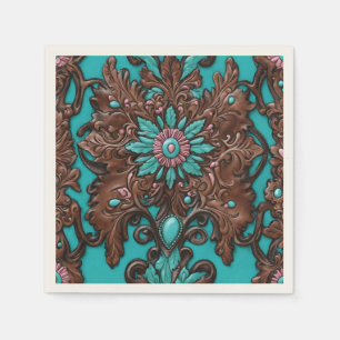 Serviette En Papier Russe Cowgirl Turquoise Pays Brown Parti occidenta