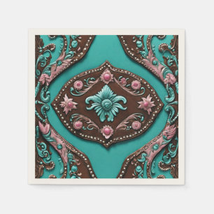 Serviette En Papier Russe Cowgirl Turquoise Pays Brown Parti occidenta