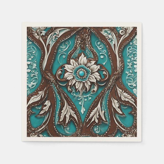Serviette En Papier Russe Cowgirl Turquoise Pays Brown Parti occidenta (Devant)