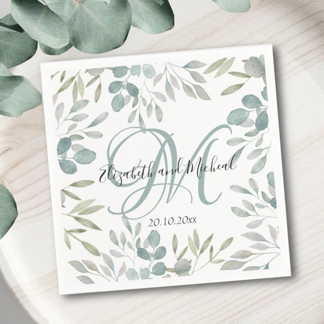 Serviette En Papier Russe Eucalyptus Sage Vert Mariage d'aquarelle (Créateur téléchargé)