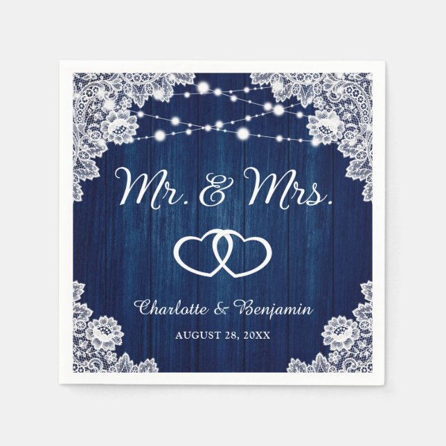 Serviette En Papier Russe Marine Bleu dentelle de dentelle lumière Mar (Devant)