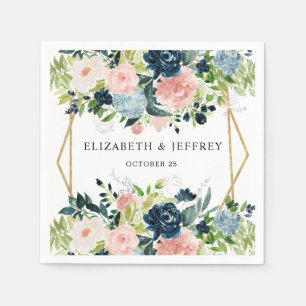 Serviette En Papier Russe Marine Blush Gold Floral Mariage géométrique
