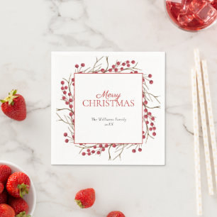 Serviette En Papier Russe Naturel Rouge Berry Joyeux Noël
