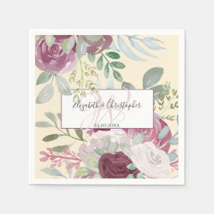 Serviette En Papier Russe Rose Floral Aquarelle Bourgogne Mariage  