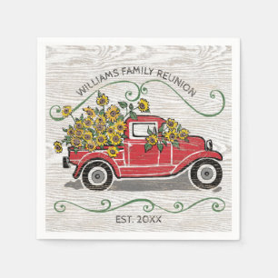 Serviette En Papier Russe Vintage Camion Rouge Tournesols Réunion de f