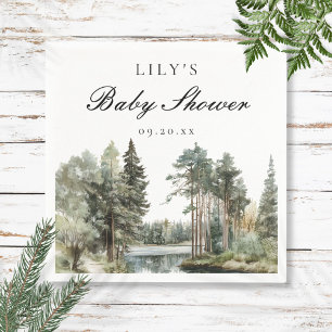Serviette En Papier Russe Watercolor Lake Forest Baby shower forestier