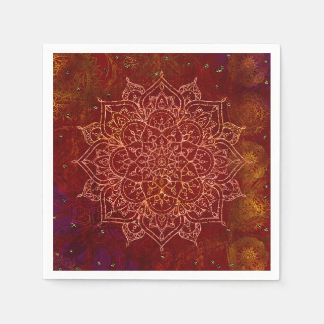 Serviette En Papier Rust Red Mandala Gold Glam (Devant)