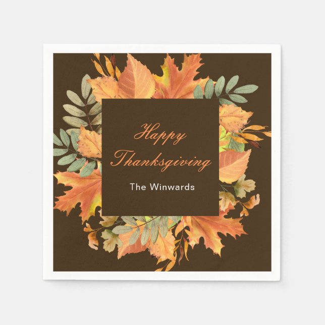 Serviette En Papier Rustic Autumn Fall Leaves Square Thanksgiving  (Devant)