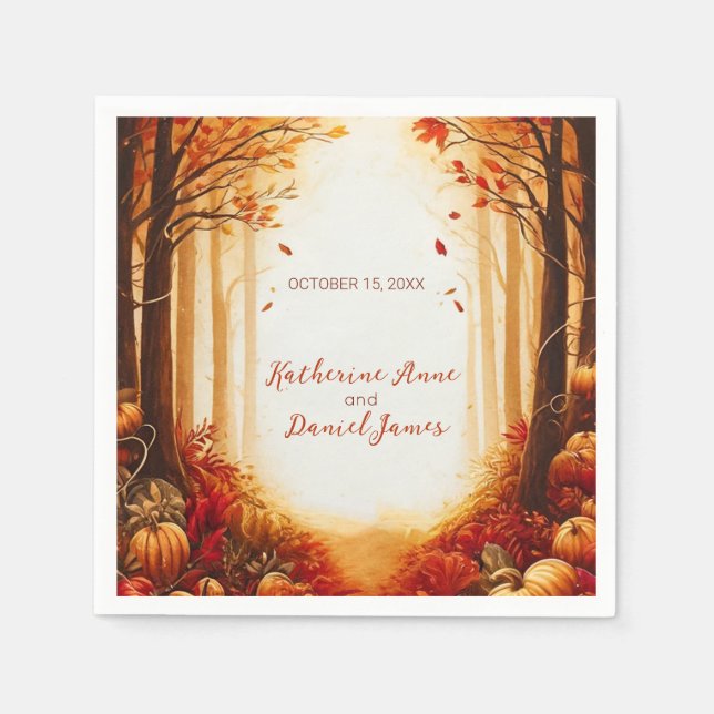 Serviette En Papier Rustic Autumn Forest Pumpkin Wedding (Devant)