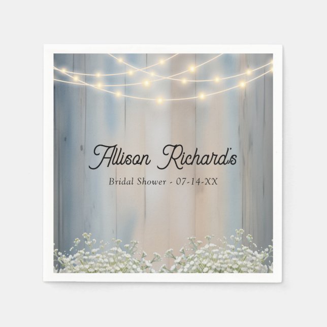 Serviette En Papier Rustic Baby’s Breath & String Lights Mariage (Devant)