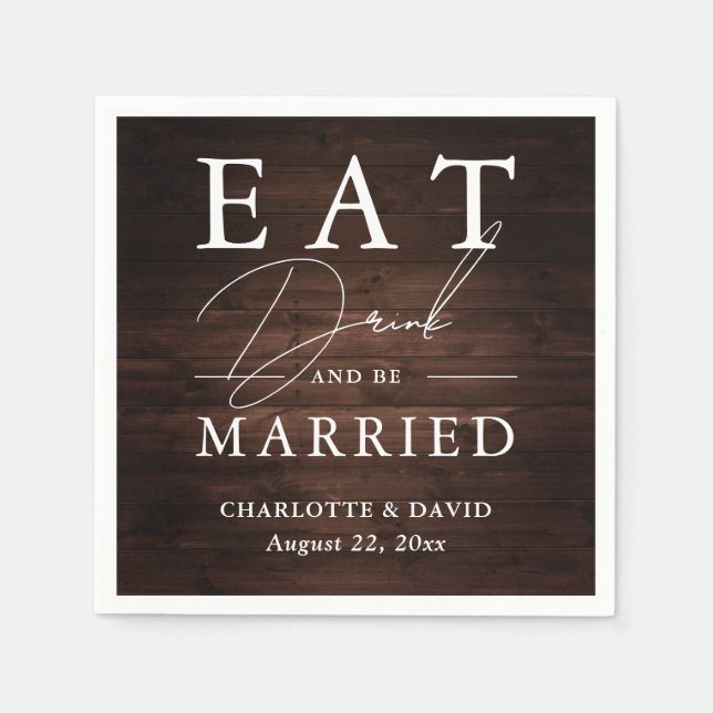 Serviette En Papier Rustic Barn Wood Mange Boire et être marié Mariage (Devant)