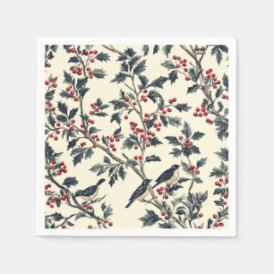 Serviette En Papier Rustic Bird et Poinsettia Motif de Noël (18)