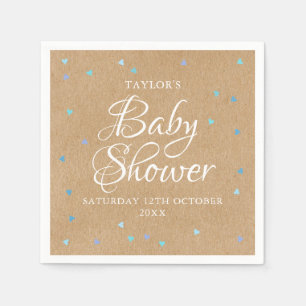 Serviette En Papier Rustic Blue Love Hearts Baby Boy Shower / Sprinkin