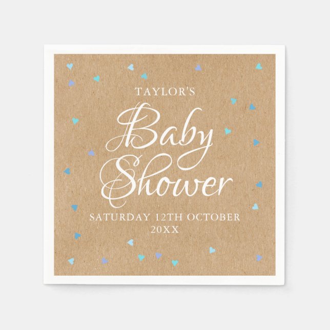 Serviette En Papier Rustic Blue Love Hearts Baby Boy Shower / Sprinkin (Devant)