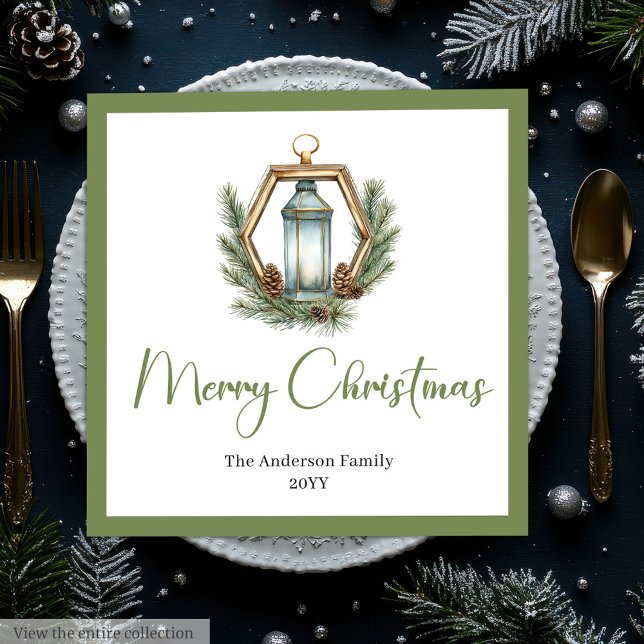 Serviette En Papier Rustic Bohemian Christmas Lantern in Watercolor   (Rustic Bohemian Christmas Lantern in Watercolor Napkin

)